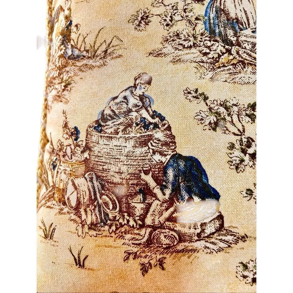 French Country Cottage Pillow Farmhouse Yellow Ivory Blue Brown Toile
